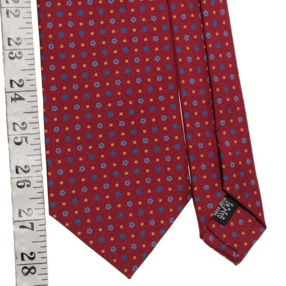 Drake's NWT Neck Tie in Red w/ Blue & Yellow Floral / Square Pattern 100% Silk